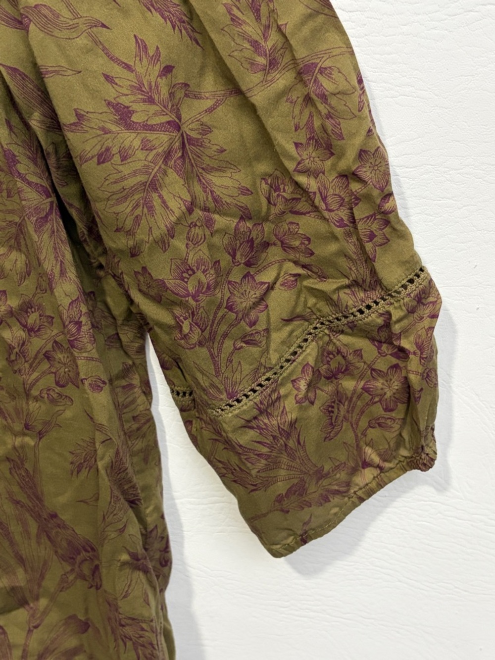 Anthropologie Edme & Esyllte Peasant Green Birds Toile Pintuck Blouse Medium - Picture 3 of 11